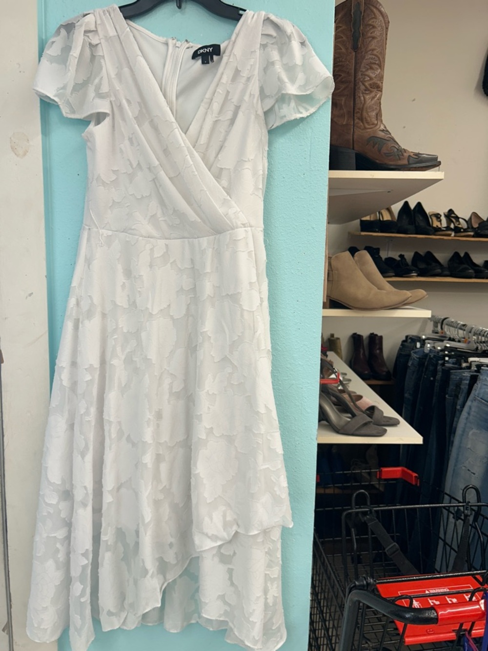 DKNY Ivory-White Floral High-Low Wrap Dress